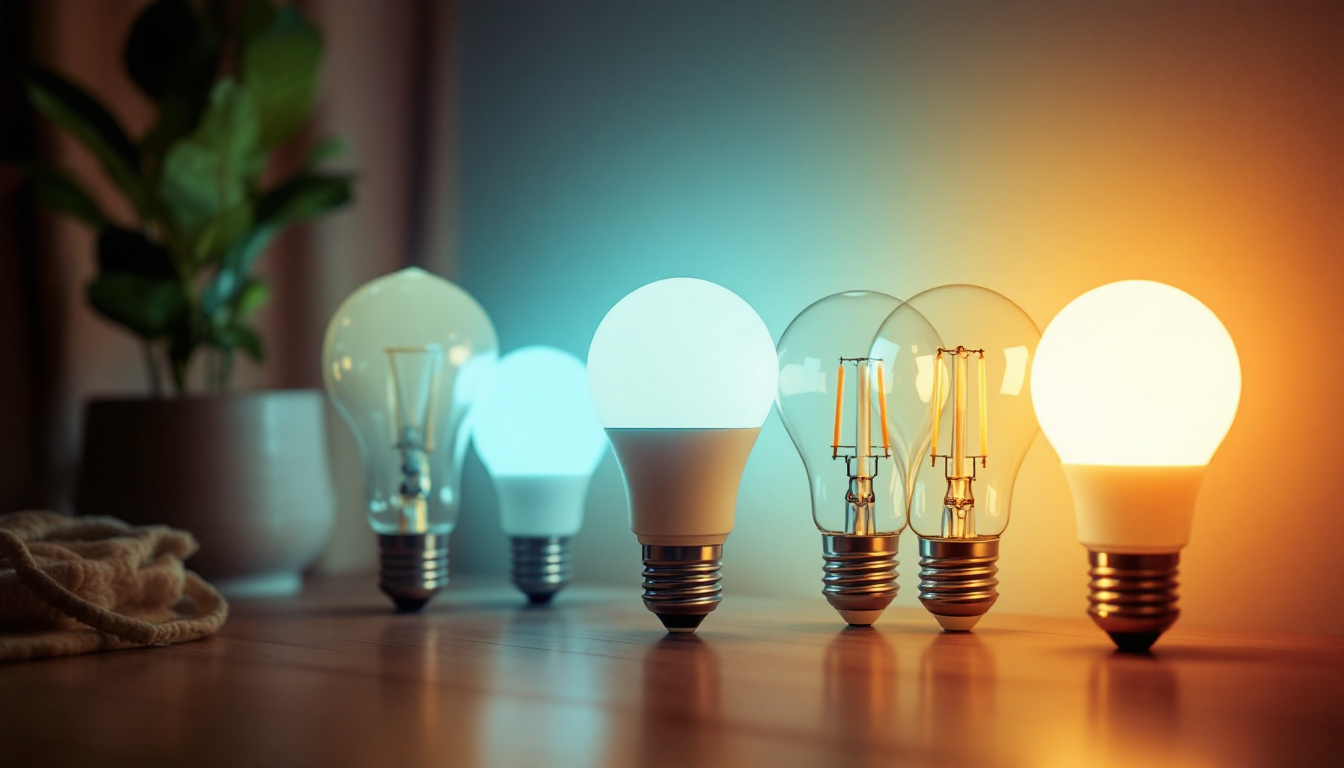 A photograph of a stylish arrangement of four distinct led light bulbs