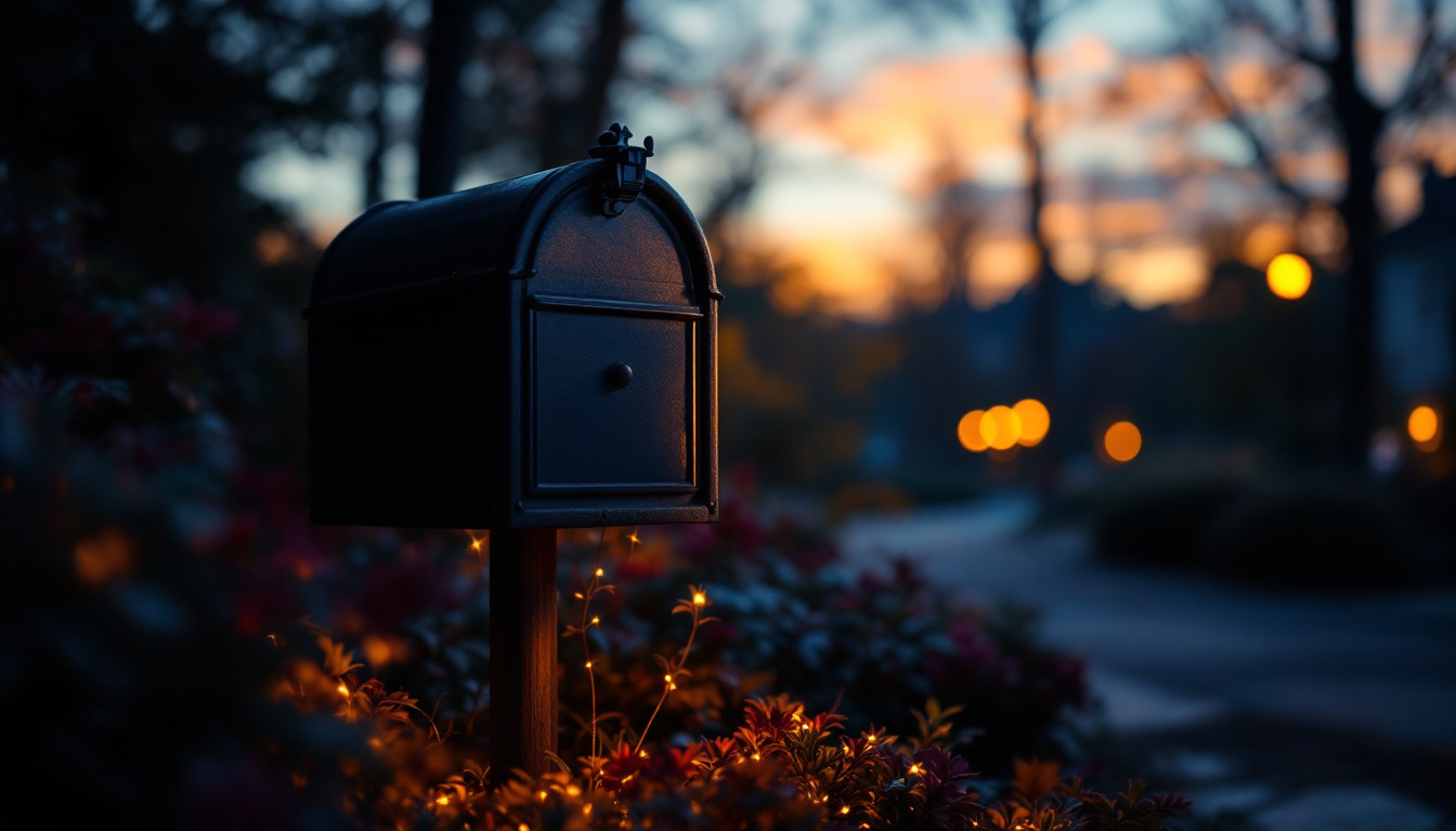 A photograph of a beautifully illuminated mailbox at dusk