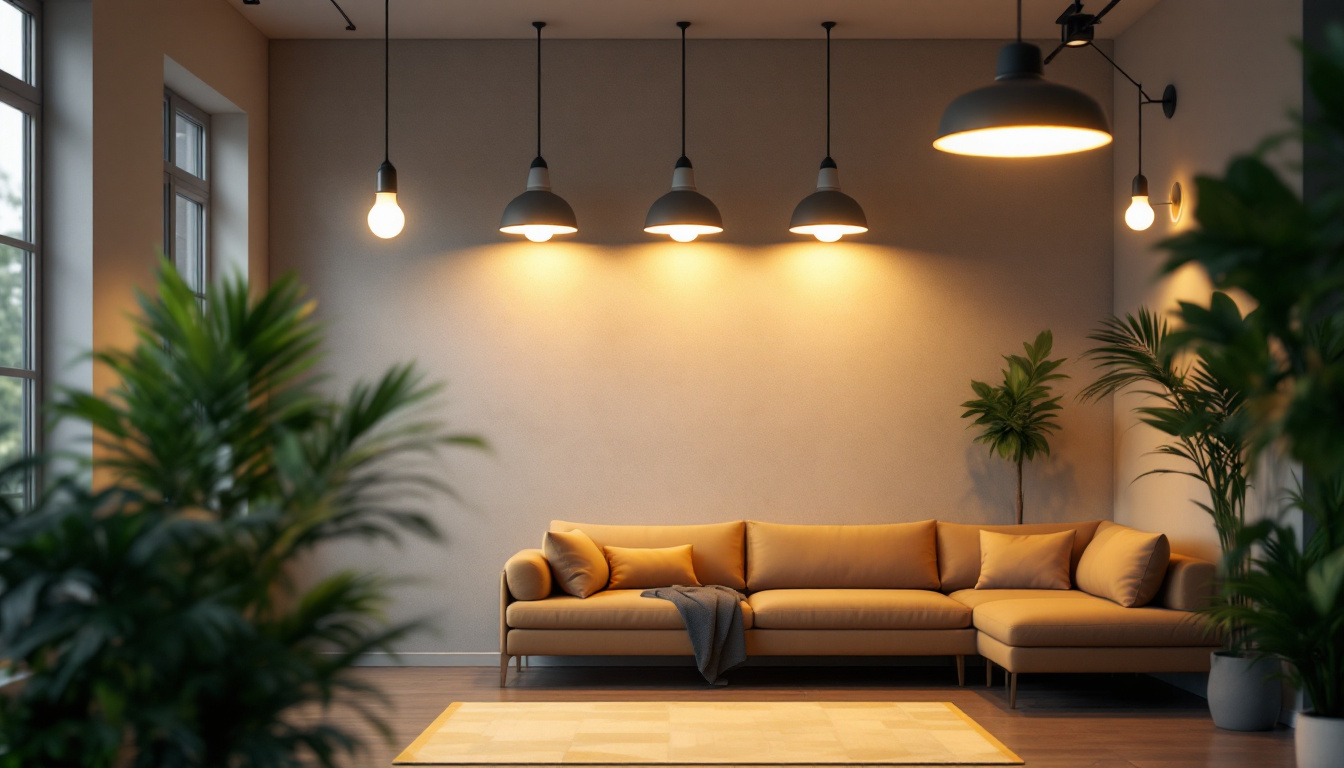 A photograph of a well-lit indoor space showcasing various 4-foot led bulbs installed in different fixtures