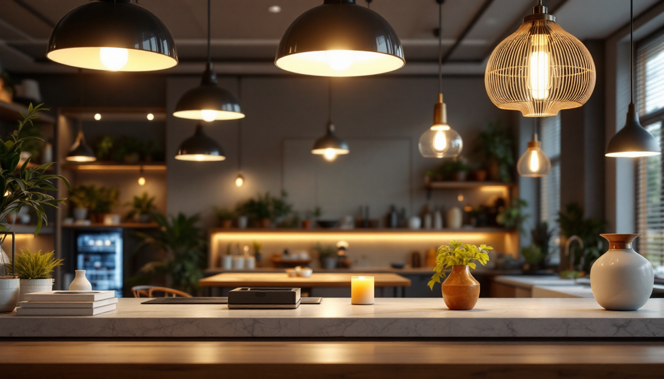 A photograph of a well-lit commercial space showcasing various lighting fixtures in action