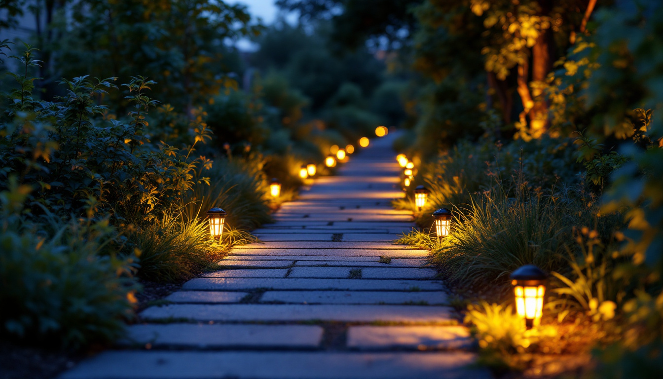 A photograph of capture a photograph of a beautifully illuminated pathway at dusk