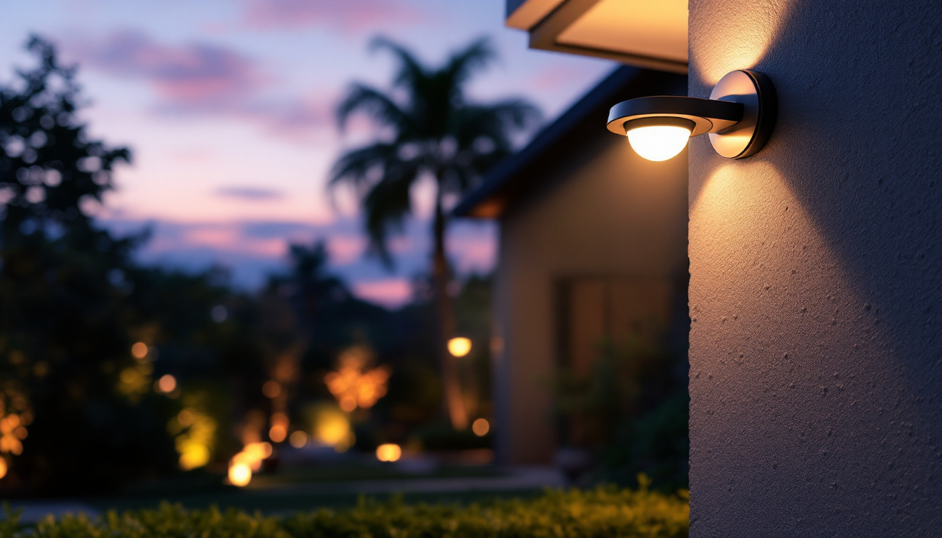 A photograph of a beautifully illuminated outdoor space showcasing motion detector lights in action