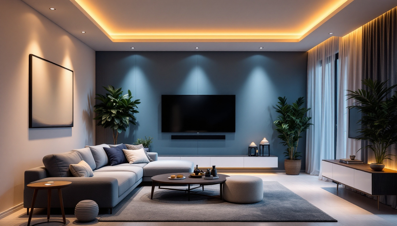 A photograph of a modern living space featuring beautifully installed recessed led lighting