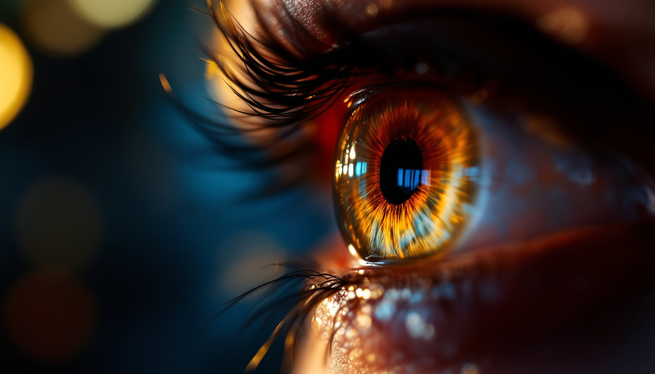 A photograph of a creatively lit scene featuring a close-up of an eye