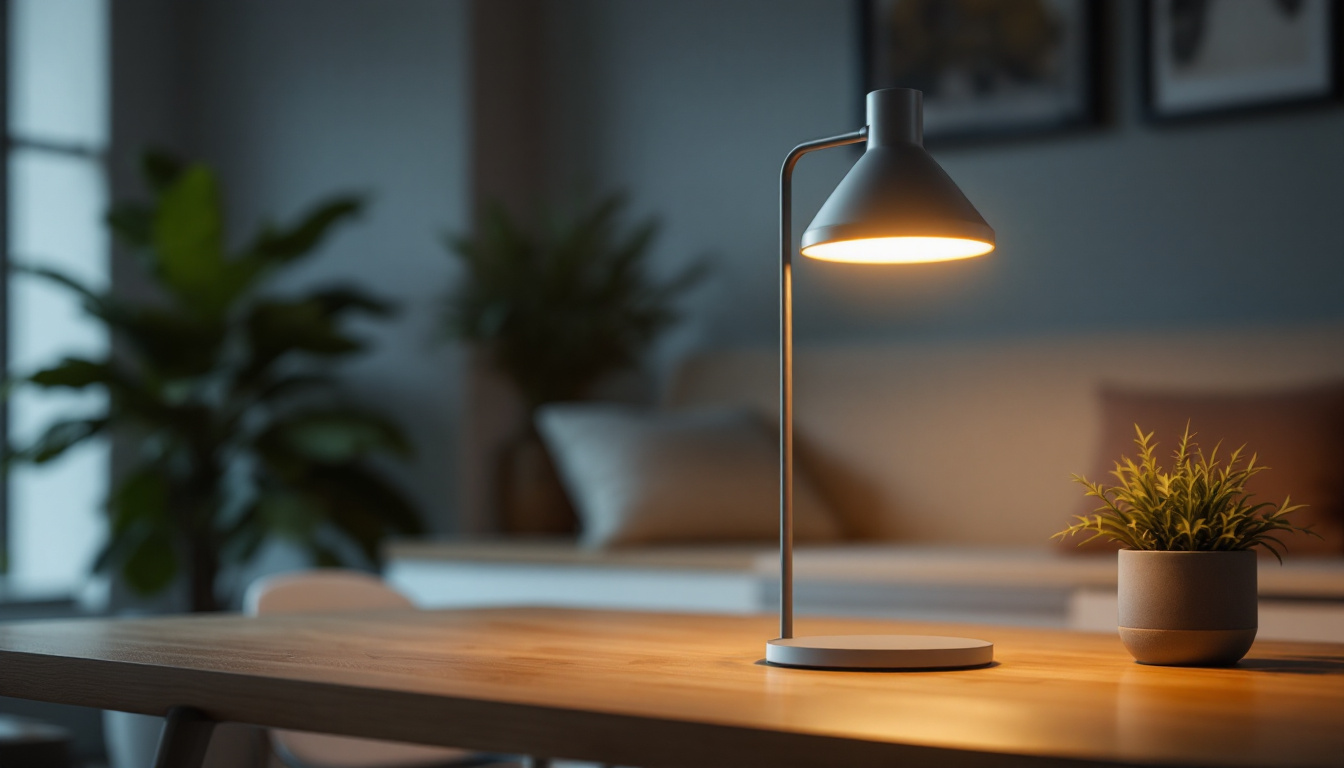 A photograph of a modern led lamp fixture in a stylish interior setting