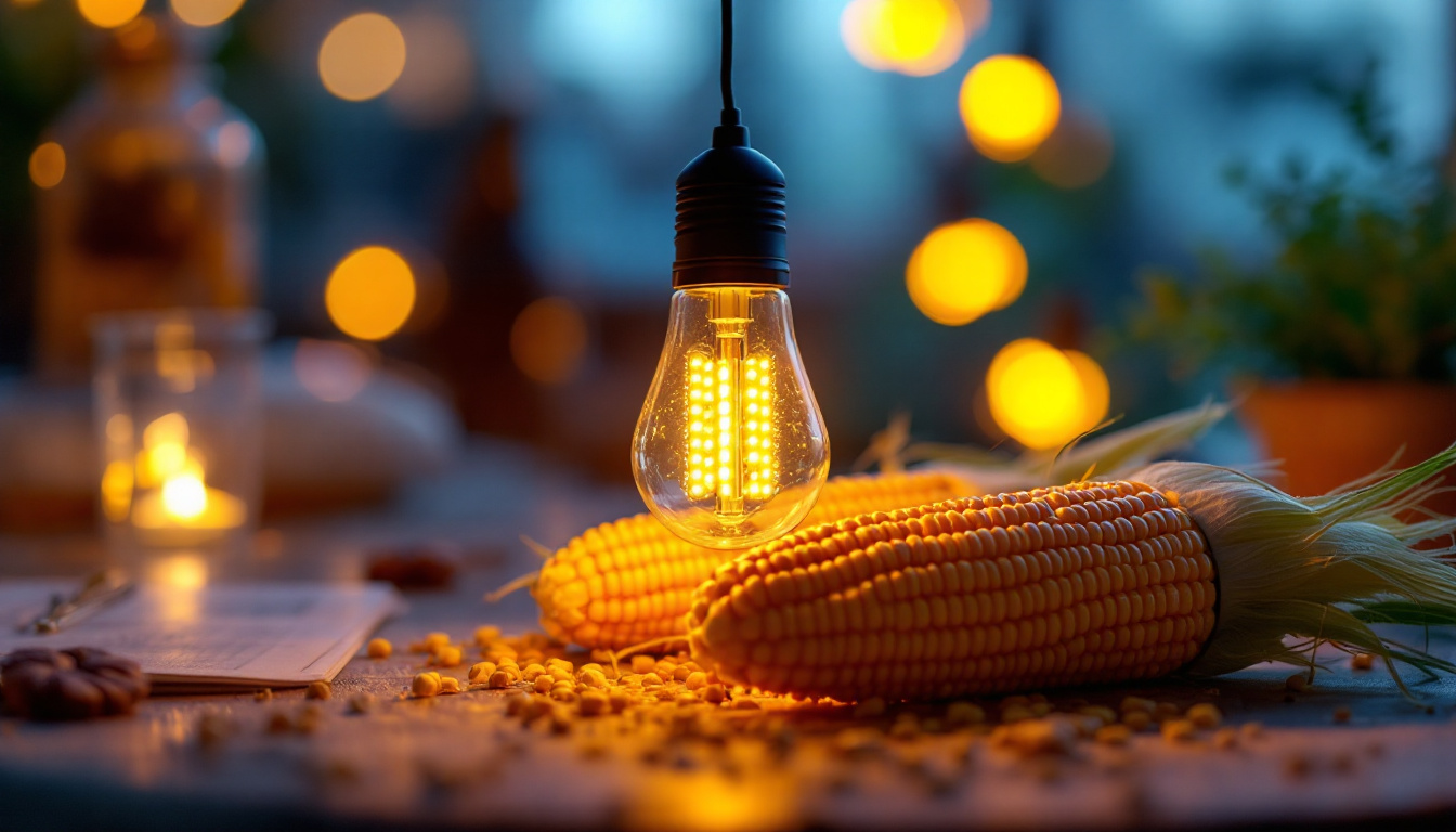 A photograph of a vibrant led corn light illuminating a cozy indoor or outdoor setting