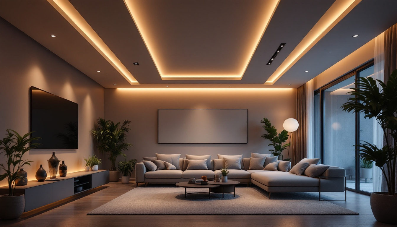 A photograph of a modern living space showcasing a beautifully installed led recessed lighting system