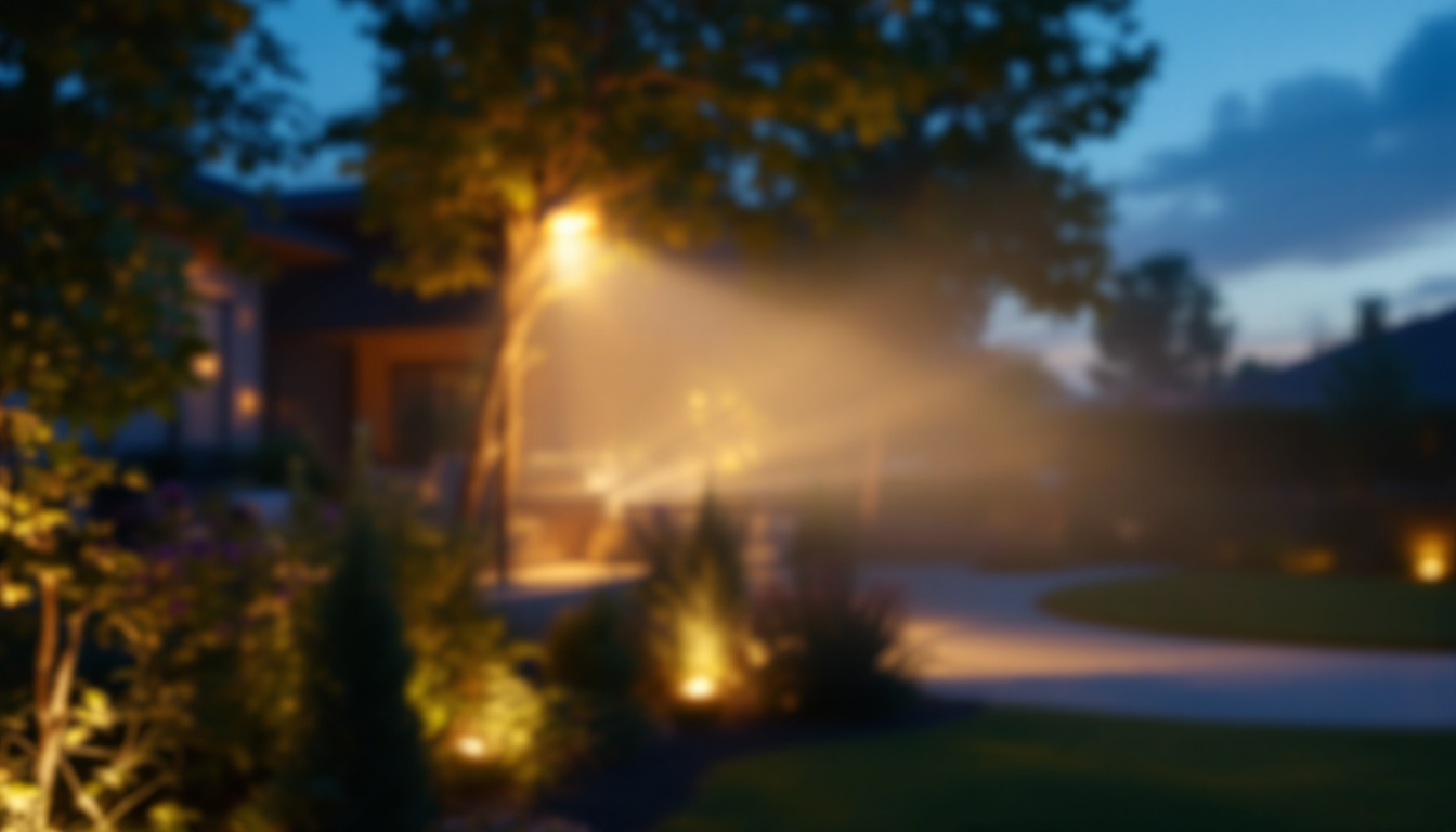 A photograph of a vibrant outdoor scene illuminated by a powerful led flood light