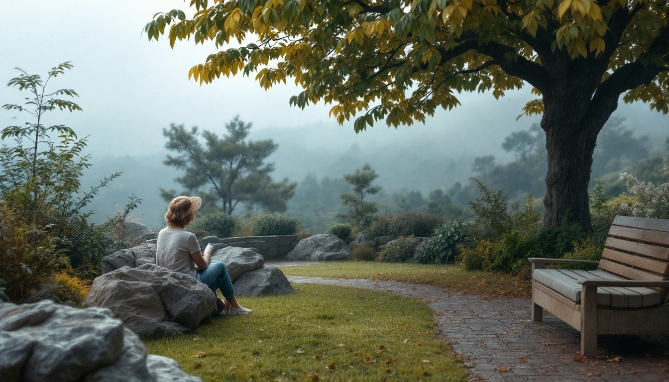 A photograph of a serene outdoor scene during overcast weather