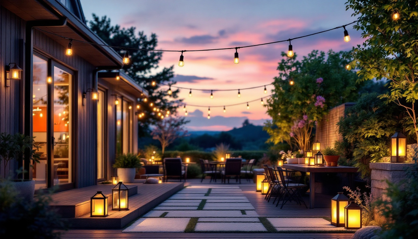 A photograph of a beautifully illuminated outdoor space at dusk