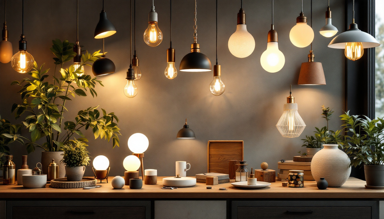 A photograph of a beautifully arranged display of various lighting fixtures