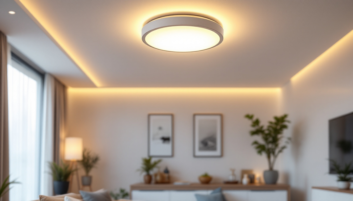 A photograph of a stylish flush mount led ceiling light installed in a modern living space