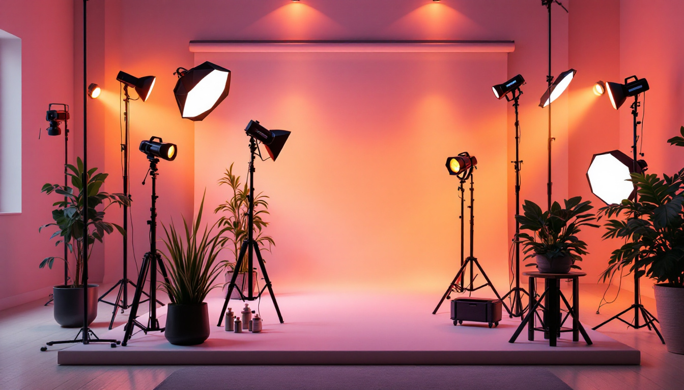 A photograph of a beautifully arranged scene featuring various types of tracking lights in a well-lit environment