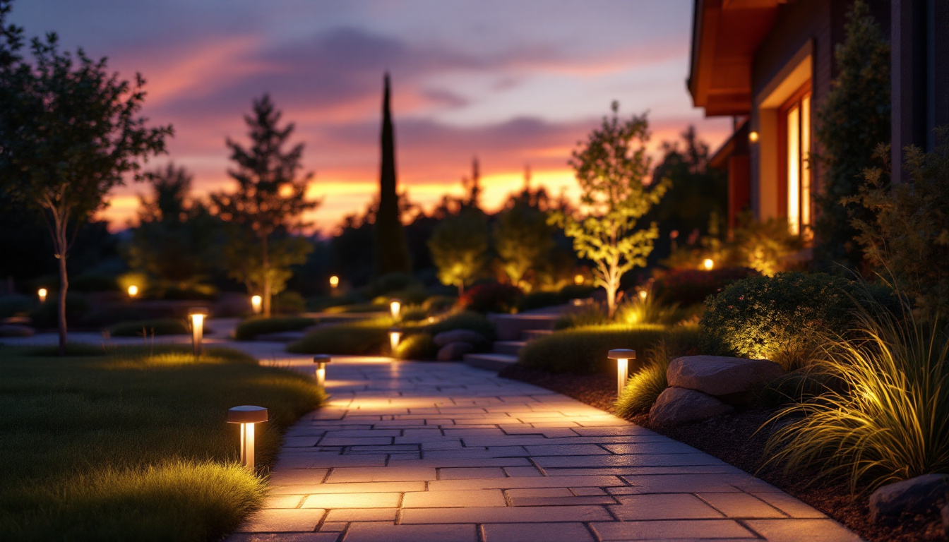 A photograph of a beautifully illuminated outdoor landscape at dusk