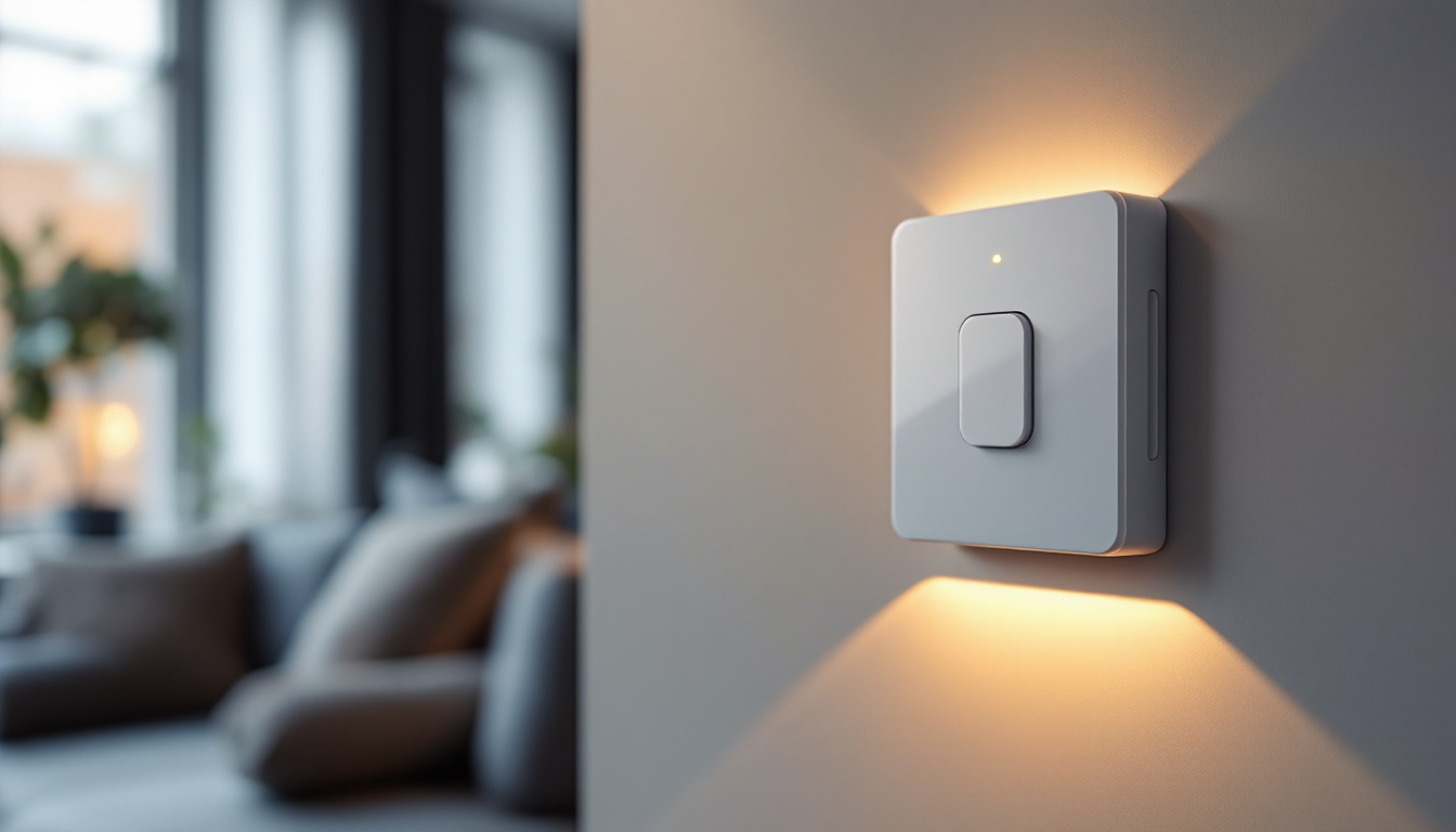 A photograph of a modern movement light switch in action