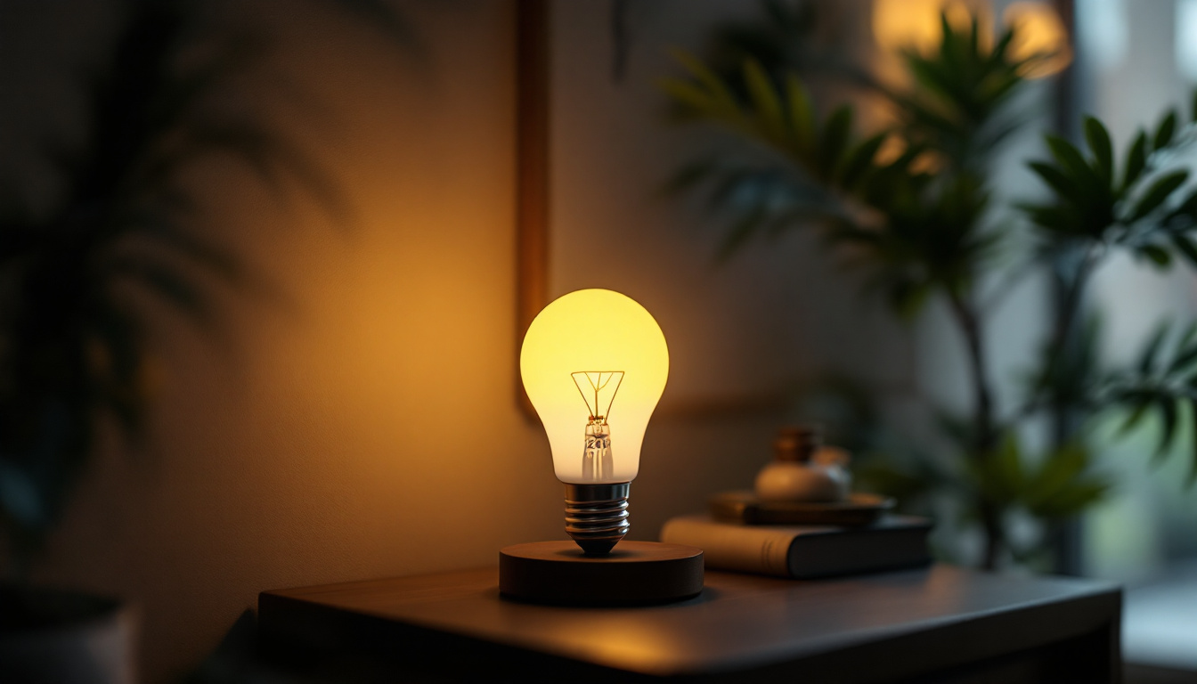 A photograph of a gu 24 bulb illuminated in a stylish lamp setting