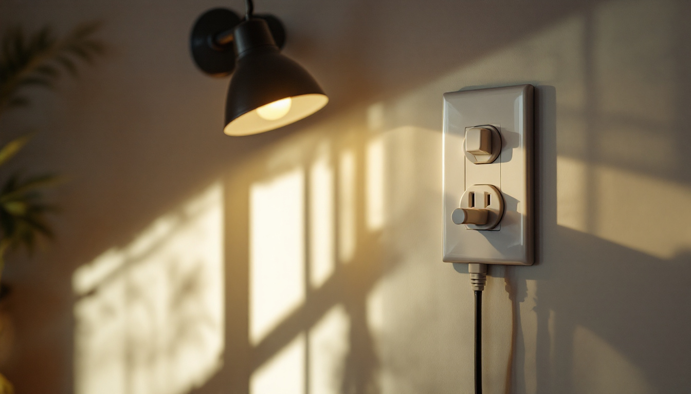 A photograph of a switched receptacle in a well-lit room