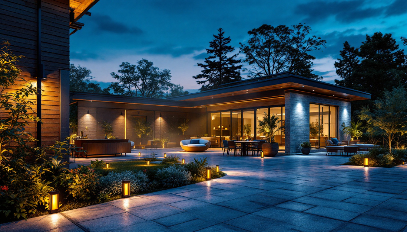 A photograph of a beautifully illuminated outdoor space at dusk