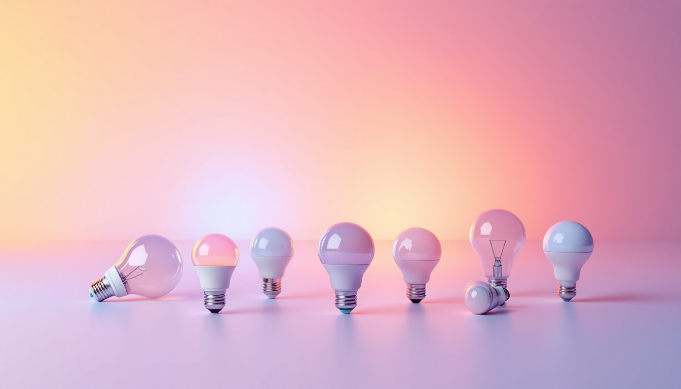 A photograph of a variety of t8 light bulbs arranged aesthetically on a clean surface