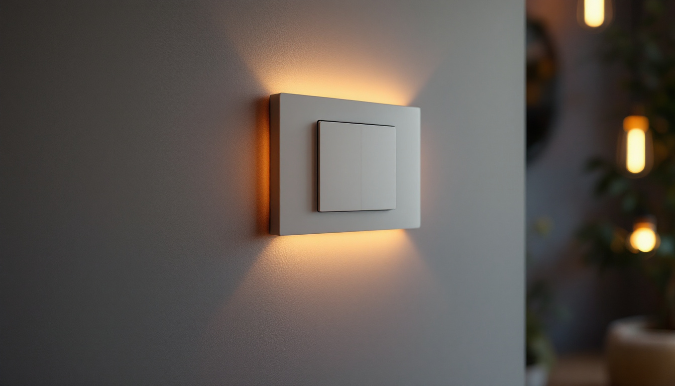 A photograph of a stylish dimmer switch installed on a modern wall