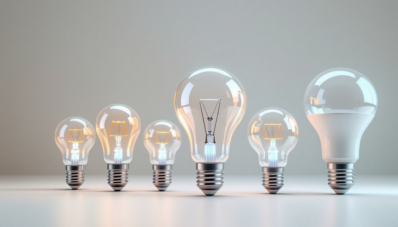 A photograph of a variety of light bulbs with different base sizes displayed together