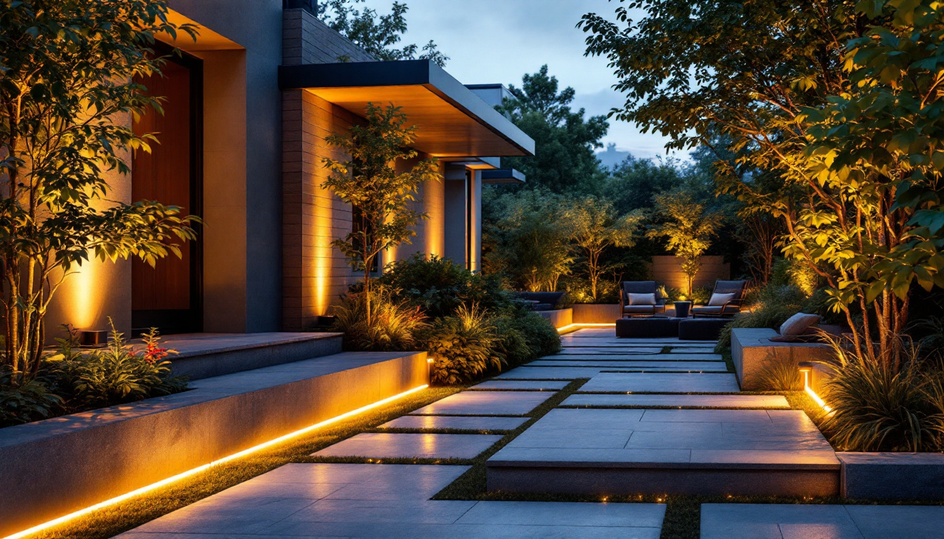 A photograph of a beautifully illuminated outdoor space featuring low voltage hardwired led strip lights