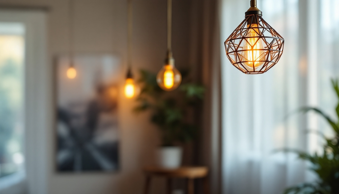 A photograph of capture a photograph of a beautifully designed unique hanging light fixture in an aesthetically pleasing setting