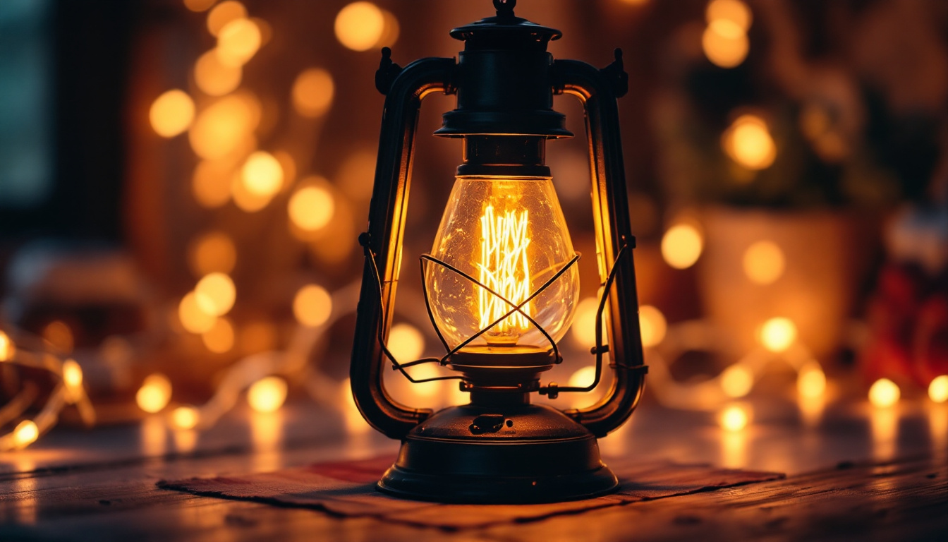 A photograph of a beautifully lit gas light lamp in a cozy