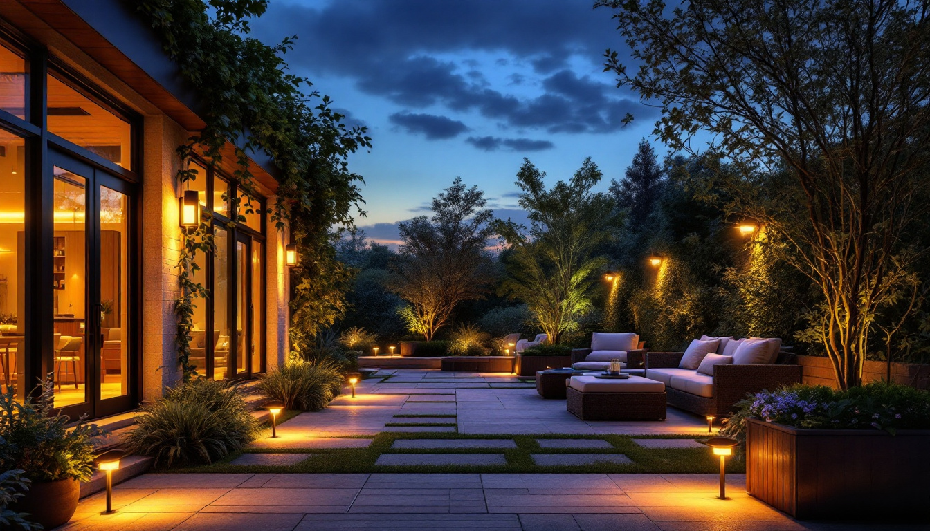 A photograph of a beautifully illuminated outdoor space at dusk