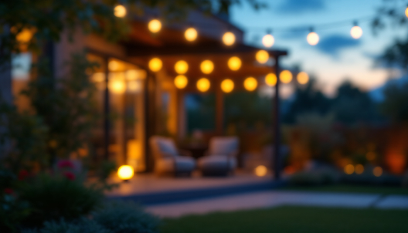 A photograph of a well-lit outdoor space at dusk