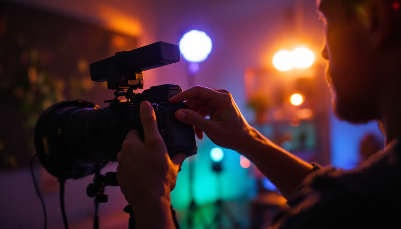 A photograph of a photographer adjusting a grip lock on a lighting setup