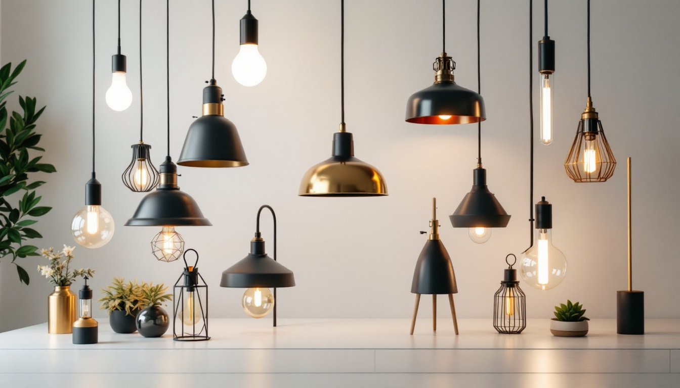 A photograph of a stylish array of various light fixtures