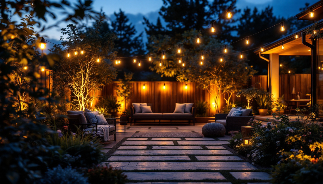 A photograph of a beautifully illuminated outdoor space featuring various styles of led lights