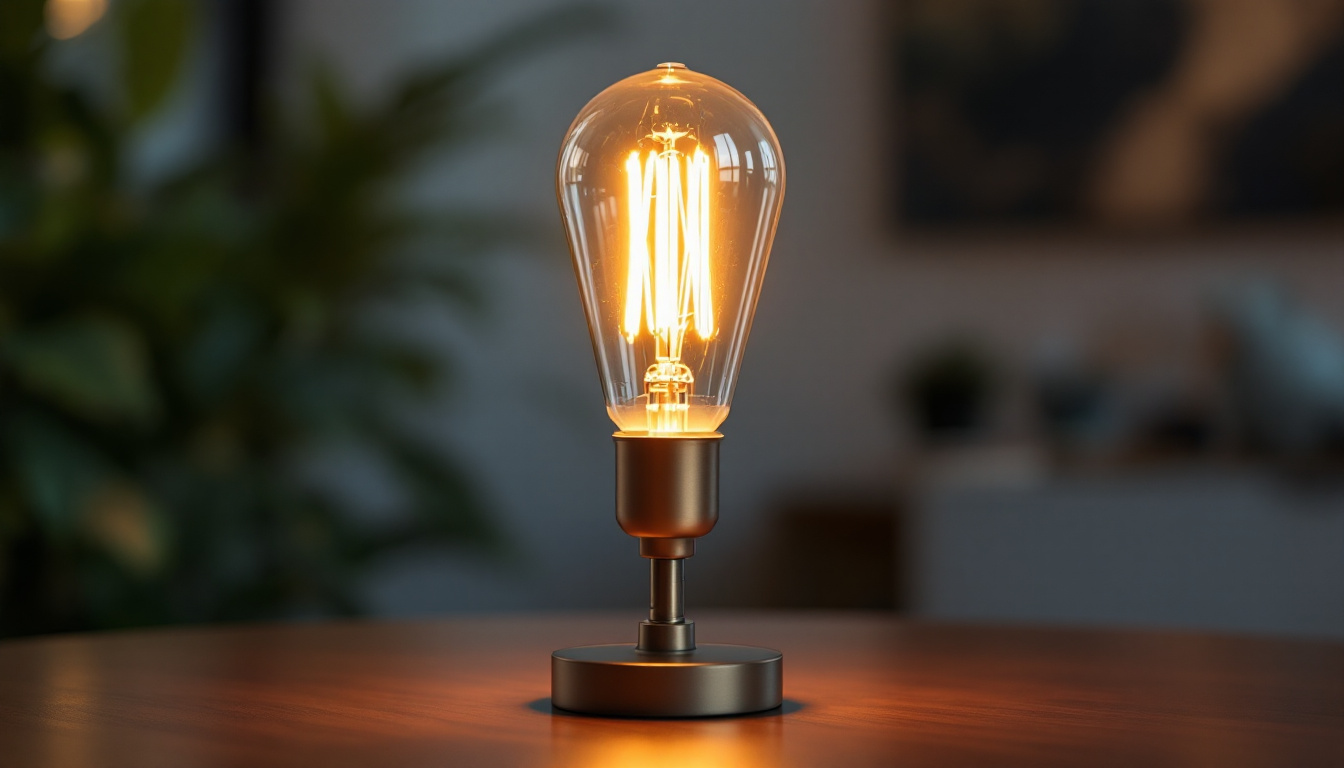 A photograph of a sleek halogen light lamp in a stylish interior setting