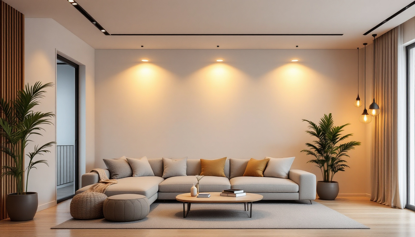 A photograph of a beautifully designed room featuring recessed can lights in action