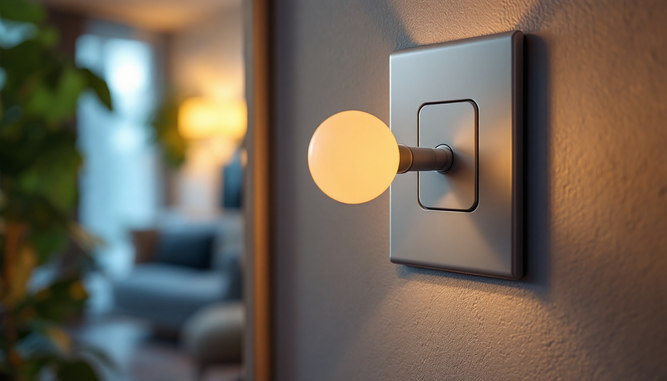 A photograph of a stylish light switch integrated with a modern electrical outlet in a well-lit room