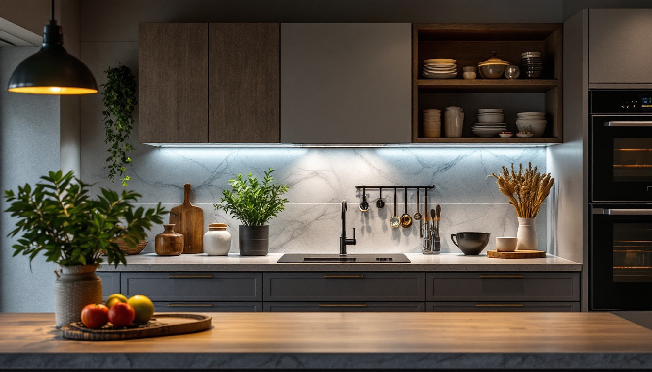 A photograph of a beautifully designed kitchen with stylish over cupboard lighting illuminating the space