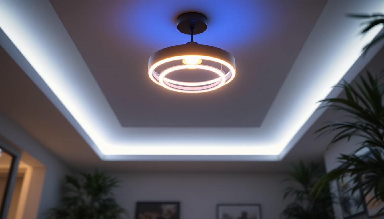 A photograph of a stylish ceiling lamp fixture in a well-lit room setting