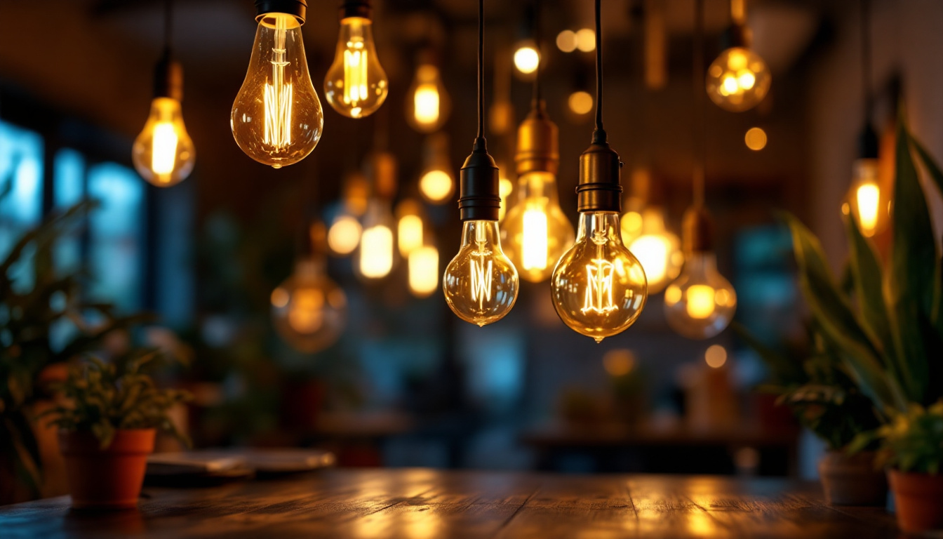 A photograph of a beautifully lit interior space showcasing various types of light bulbs in use