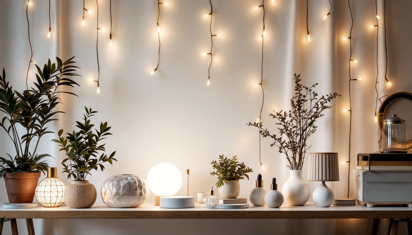 A photograph of a beautifully arranged display of various lighting products