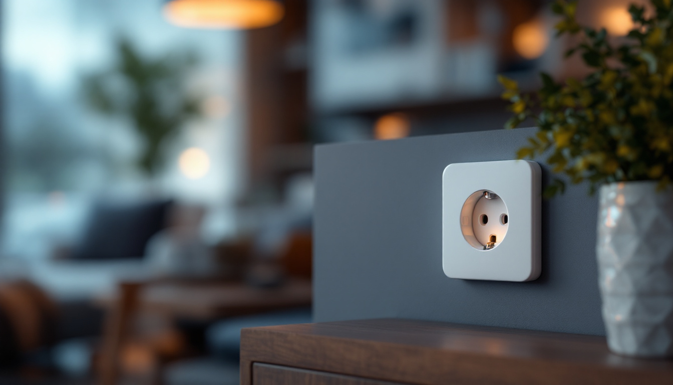 A photograph of a stylishly designed electric socket in a modern interior setting