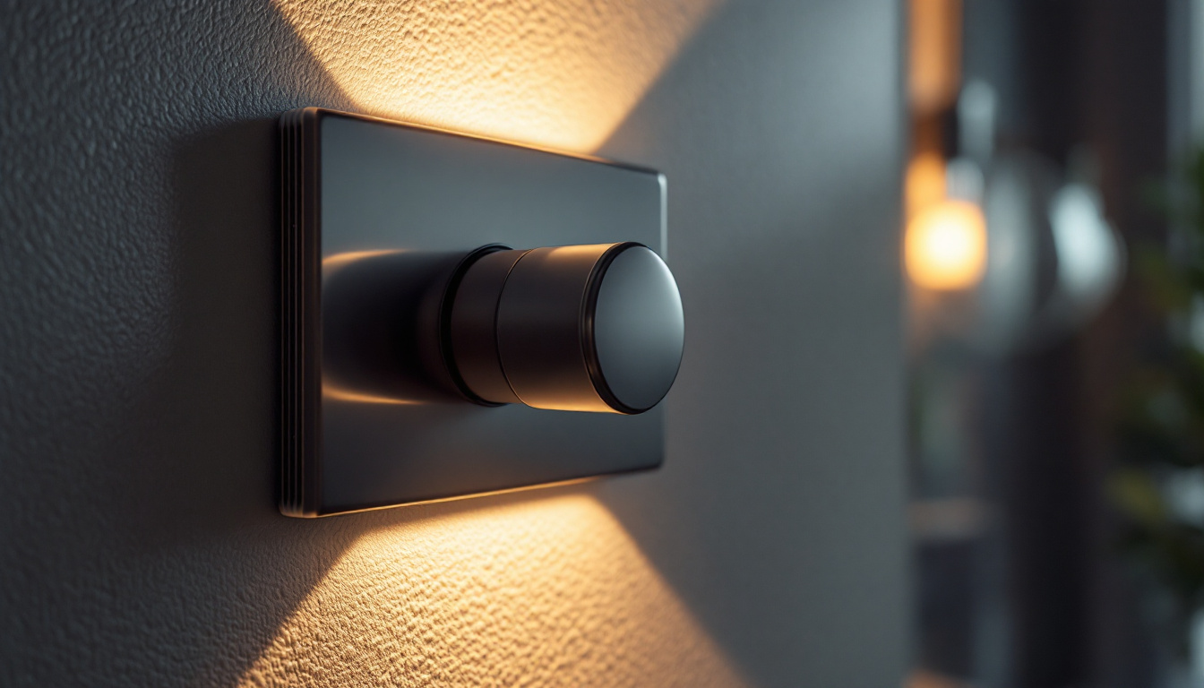 A photograph of a stylish dimmer switch installed on a wall