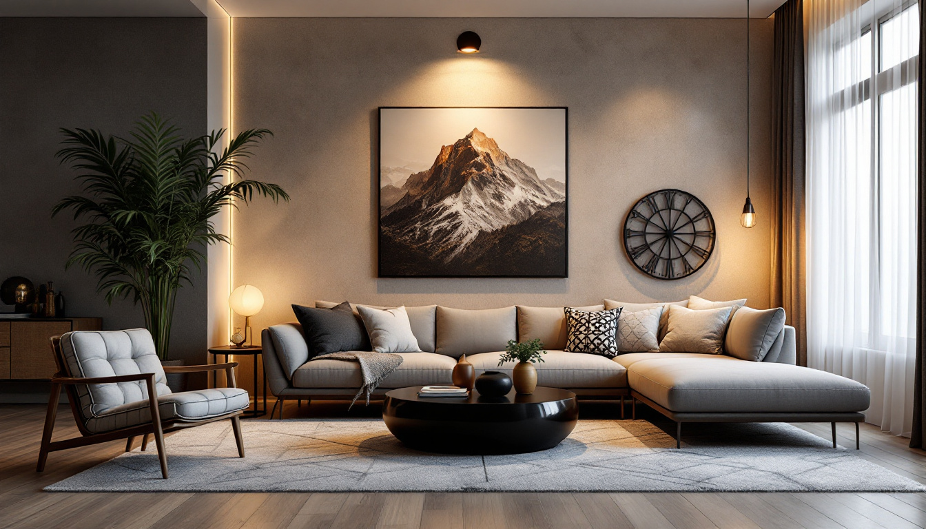 A photograph of a beautifully styled living room featuring a striking light fixture that highlights the ambiance and design elements of the space
