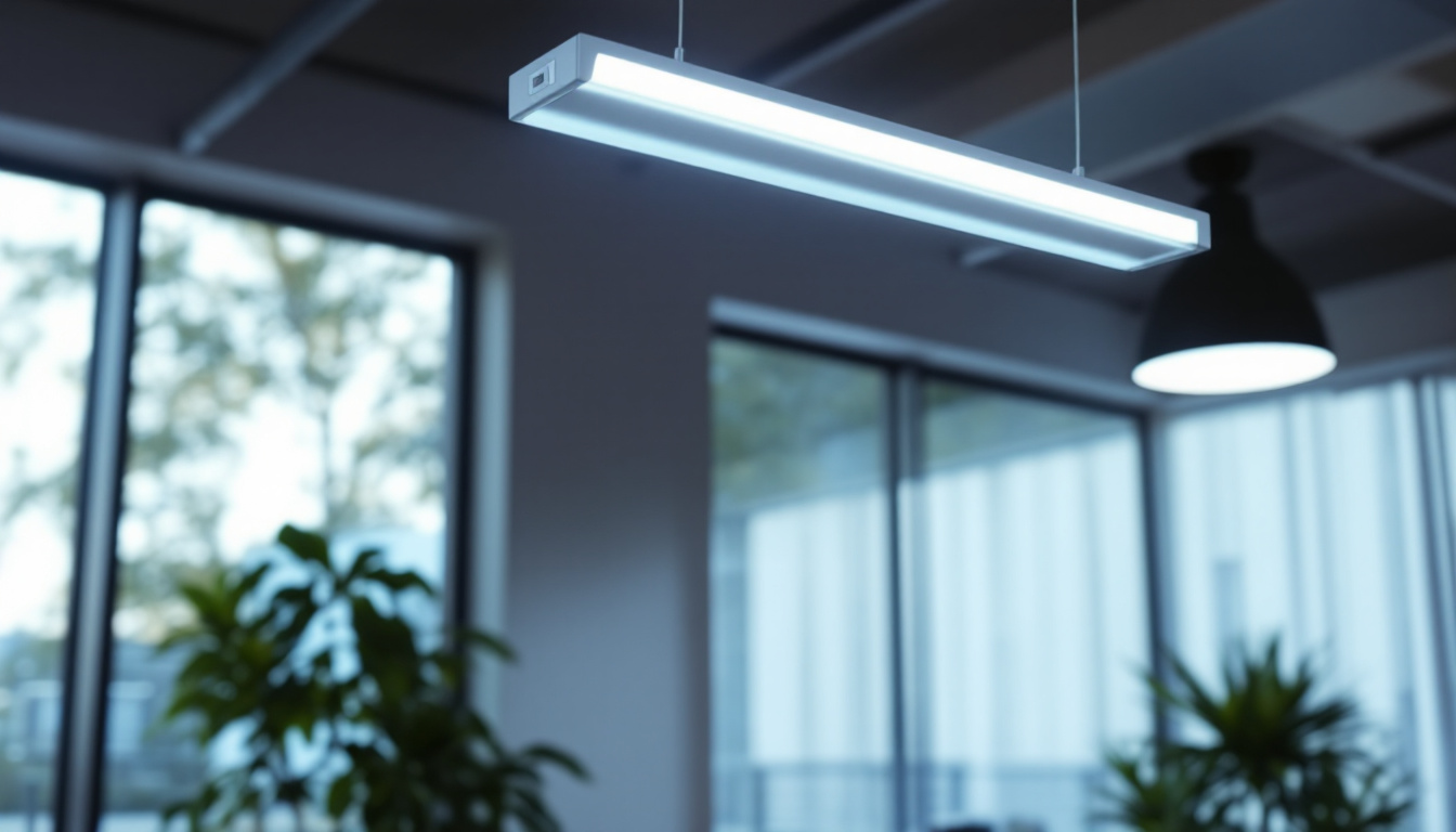 A photograph of capture a photograph of the lithonia lighting 4' 237v led fixture installed in a well-lit indoor environment