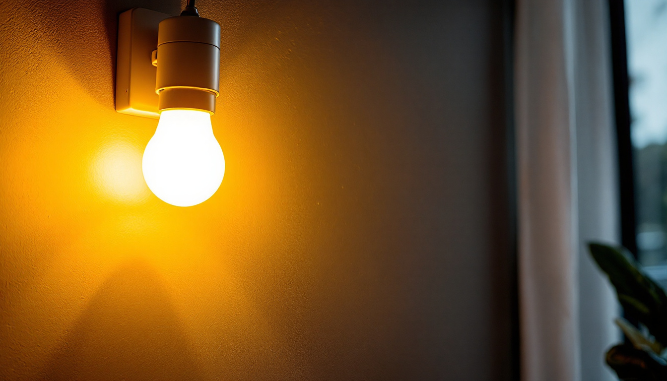 A photograph of a glowing led light fixture in a modern setting