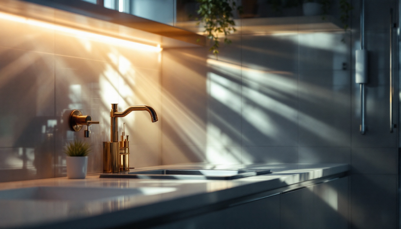 A photograph of a beautifully lit washing outlet in a modern laundry room
