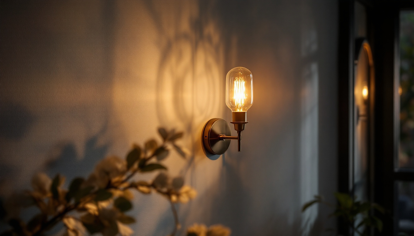 A photograph of a beautifully designed goosenmeck brass sconce mounted on a stylish wall