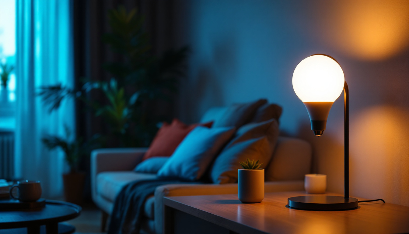 A photograph of a modern living space illuminated by general electric led lamps