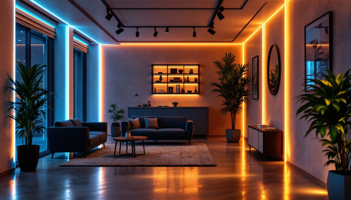 A photograph of a beautifully lit interior space featuring led tape lights accentuating architectural details