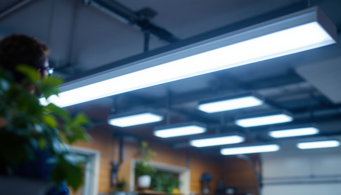 A photograph of a well-lit garage showcasing modern led lights